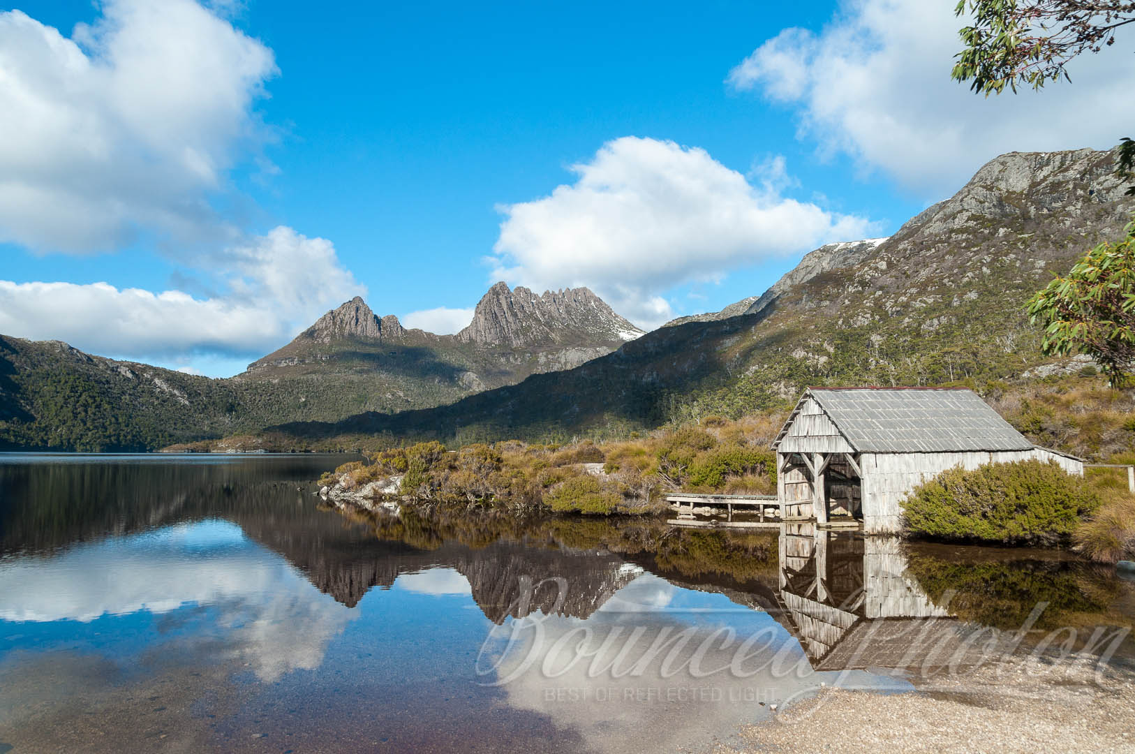 Historic Boatshed at the Dove Lake with Cradle Mountain on the background